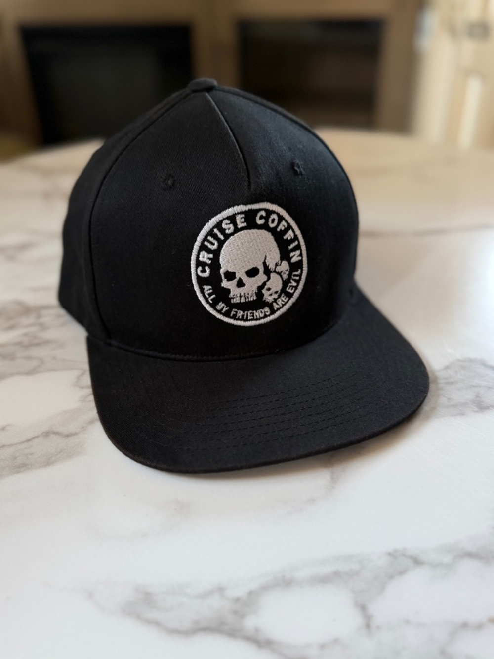 Cruise Coffin Black Skull Patch Snapback Hat